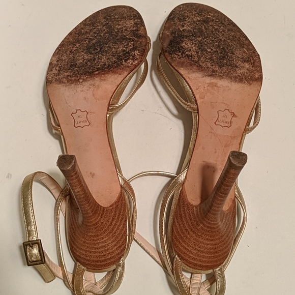 BCBGMaxAzria Gold Leather Strappy Sandals - Picture 6 of 6